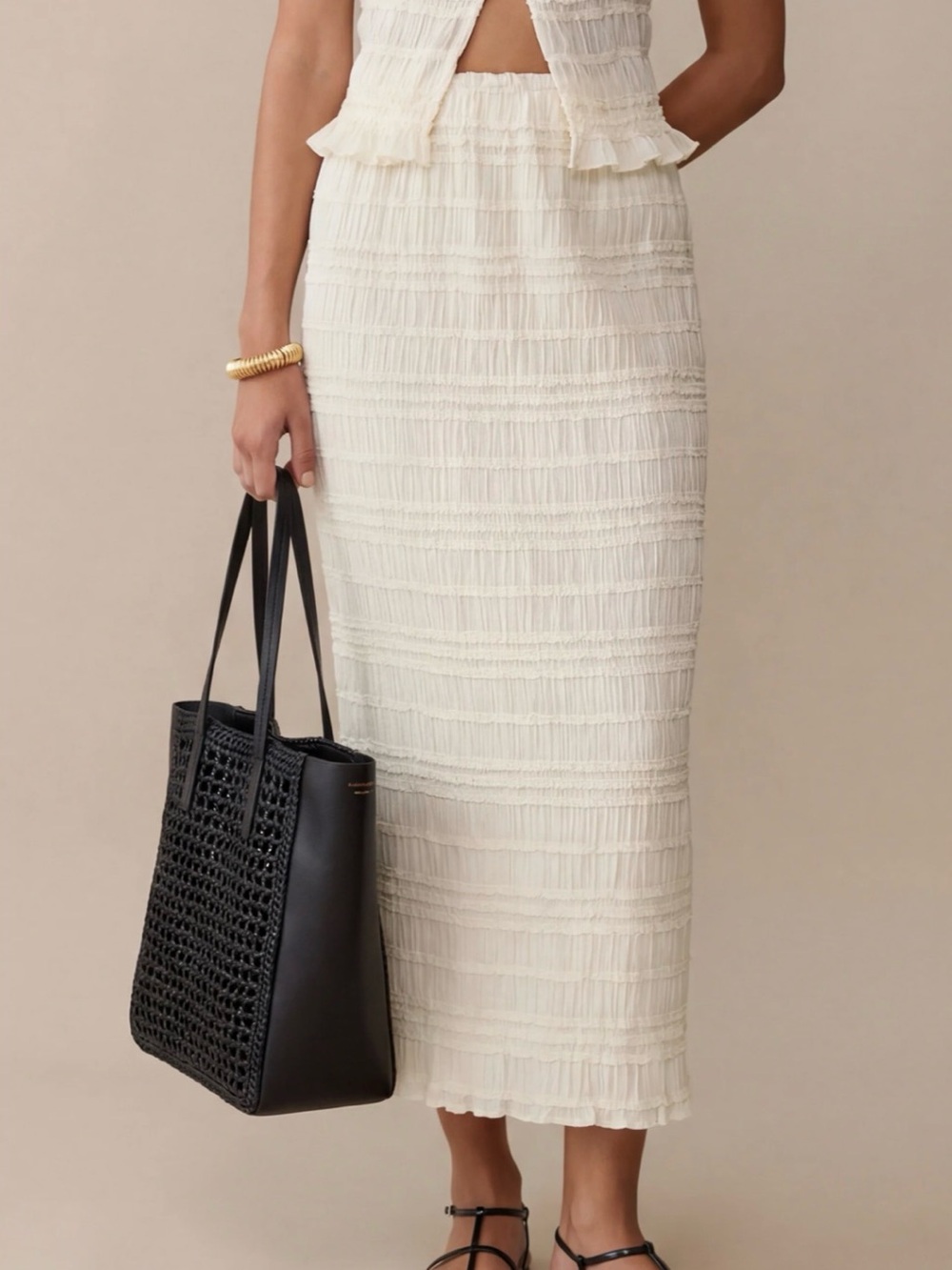 Few Moda Kourt Aradia Cream Textured Midi Skirt size XL